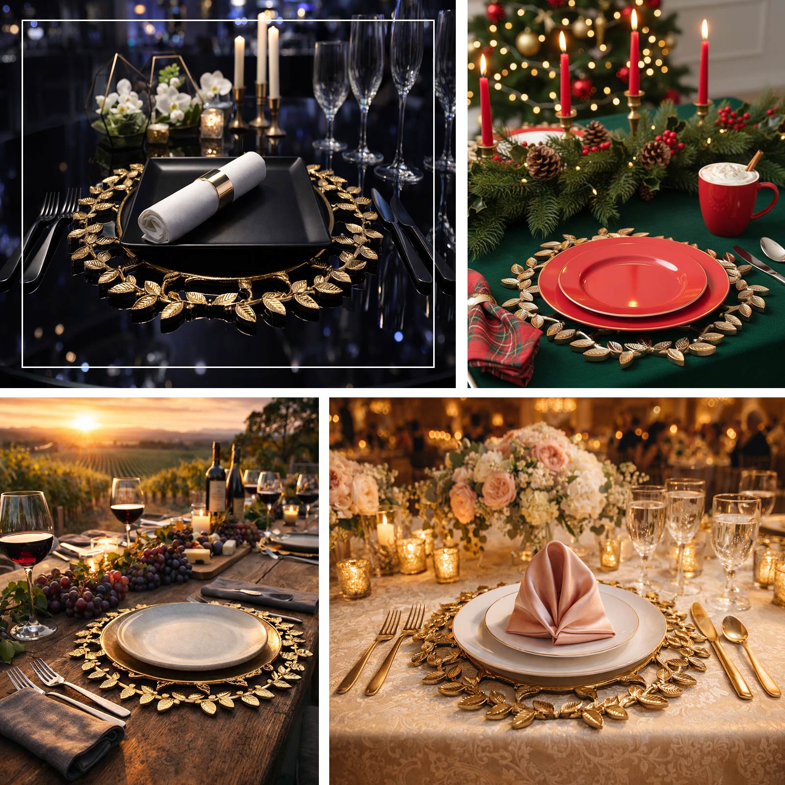 6 Pack Acrylic Plastic Charger Plates in Gold Leaf Wreath Design – 13" Round Decorative Dinner Table Plates - Image 5